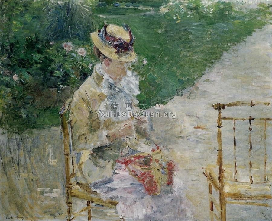Young Woman Sewing in the Garden - 贝尔特·摩里索特